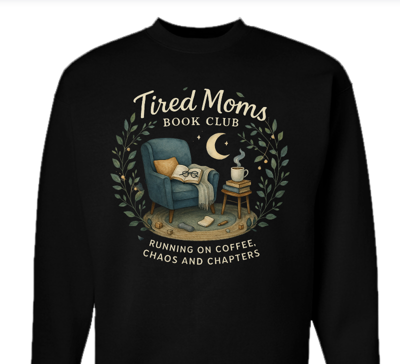 Tired Moms Book Club crewneck sweatshirt in navy