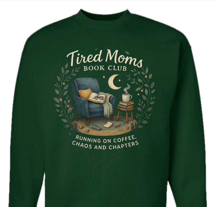 Tired Moms Book Club crewneck sweatshirt in black