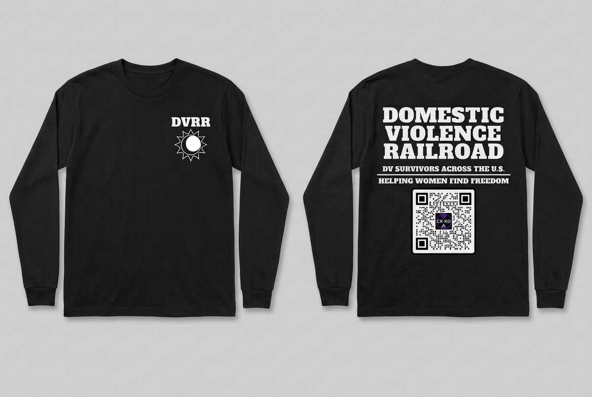 Black DVRR long-sleeve shirt front and back