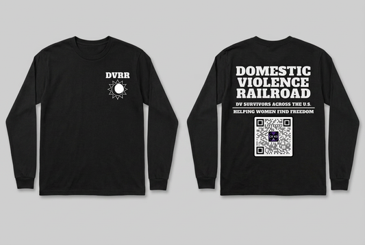 Black DVRR long-sleeve shirt front and back