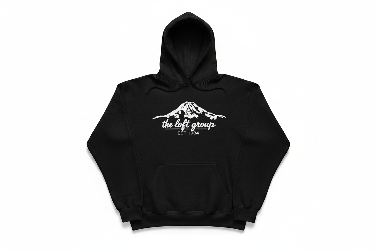 The Loft Group hoodie flat lay product photo