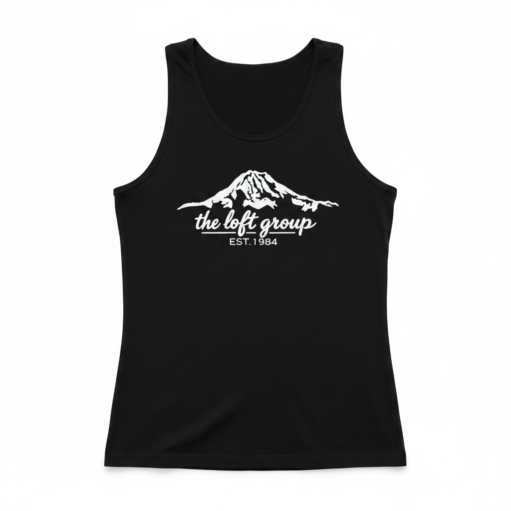 The Loft Group Est. 1984 mountain graphic tank top front