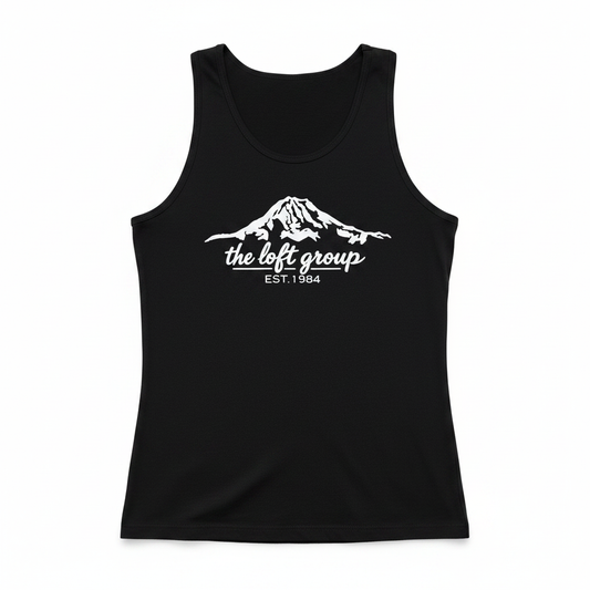 The Loft Group Est. 1984 mountain graphic tank top front